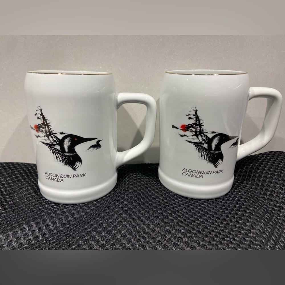 Set Of 2 Canada Loon Gold Rim Algonquin Park Canada Souvenir Mugs - Picture 1 of 9